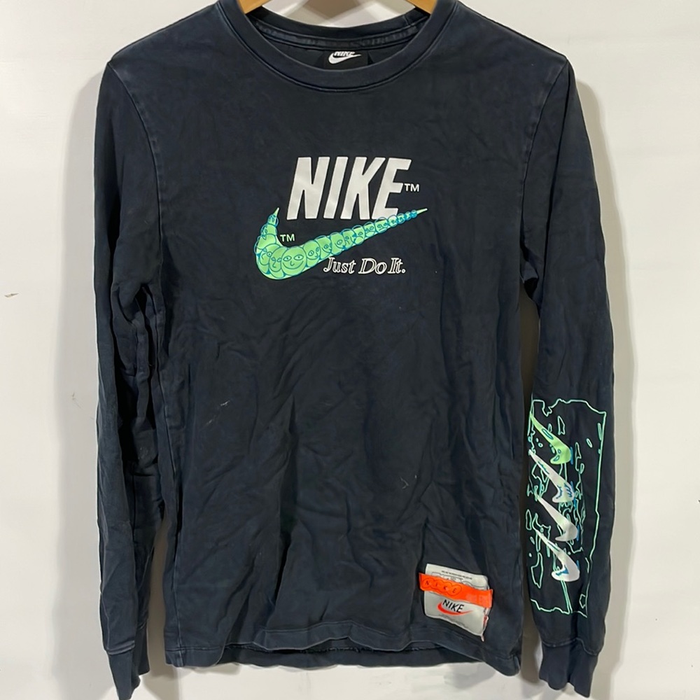 Nike Black Long Sleeve Tee with Green Accent Swoosh